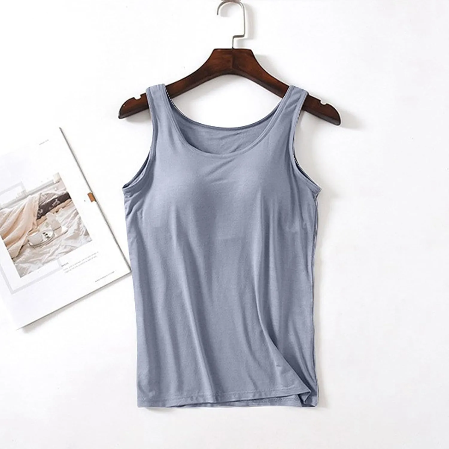 Women Built-in Bra Tank Tops Cotton Undershirt Shelf Bra Camisoles Sleeveless Gym Workout Yoga Tops Casual Basic Layer Camis