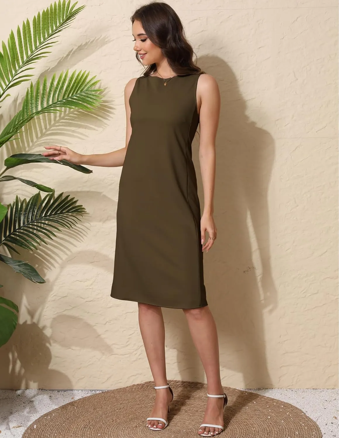 Women Business Wrap Midi Dress, 2025 Summer Sleeveless A-line Slimming Work Pencil Skirt