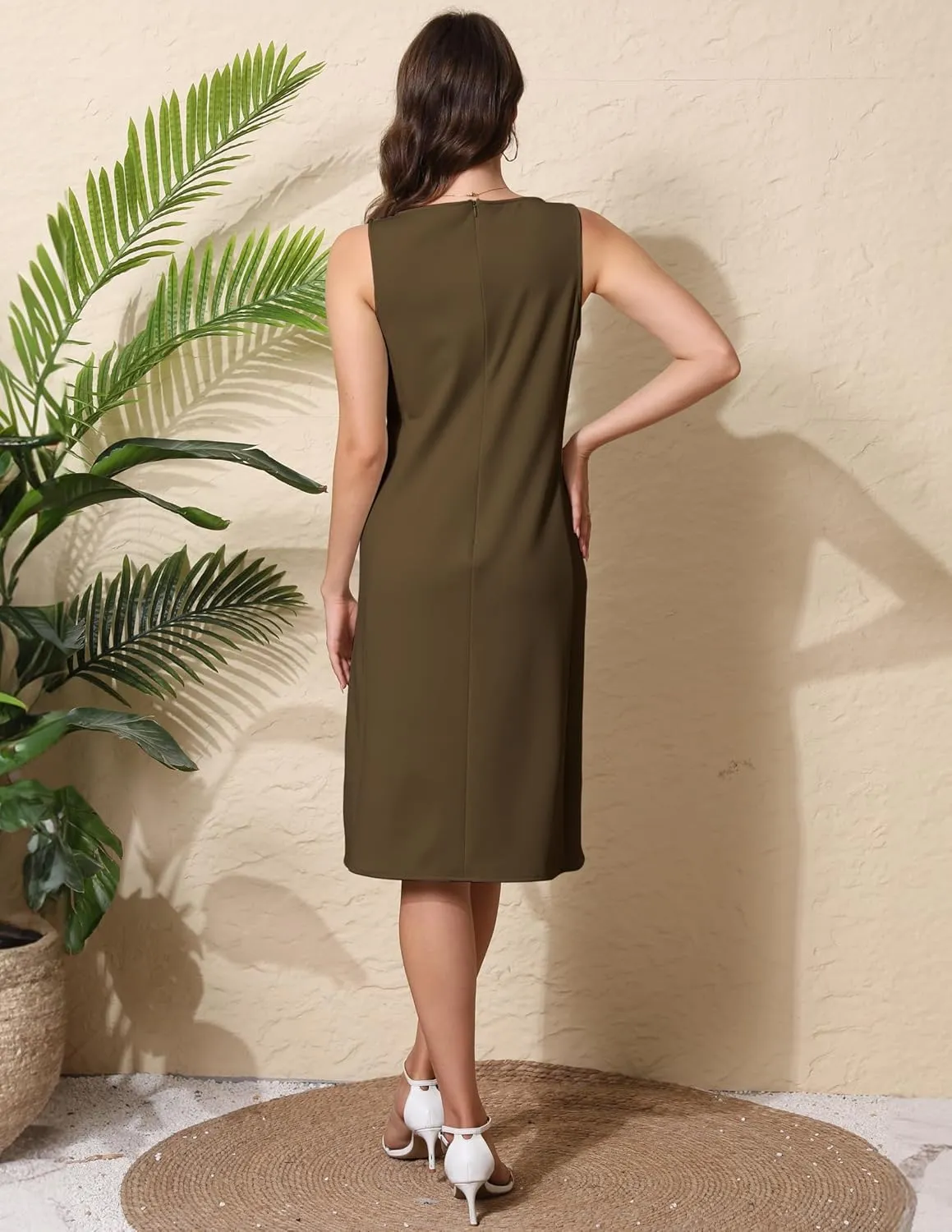 Women Business Wrap Midi Dress, 2025 Summer Sleeveless A-line Slimming Work Pencil Skirt