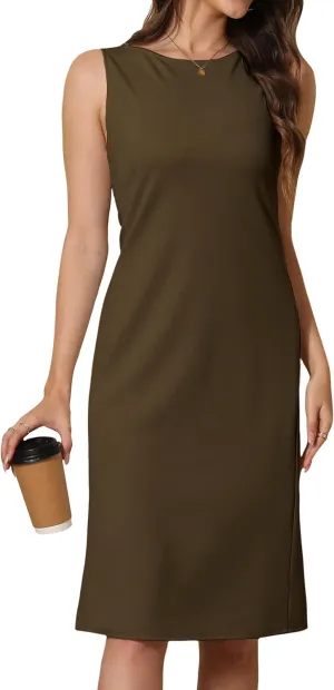 Women Business Wrap Midi Dress, 2025 Summer Sleeveless A-line Slimming Work Pencil Skirt