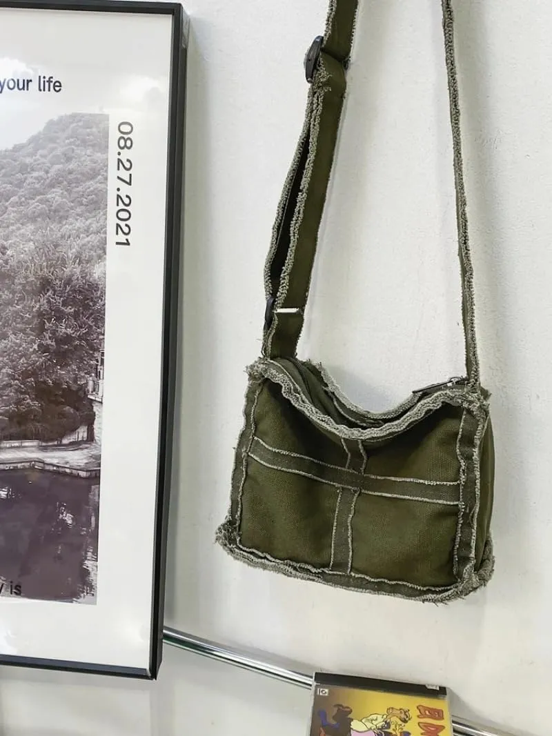 Women Canvas Shoulder Bag Vintage Small Messenger Retro Crossbody Bags Cute Zipper Purse Aesthetic Tote Bags