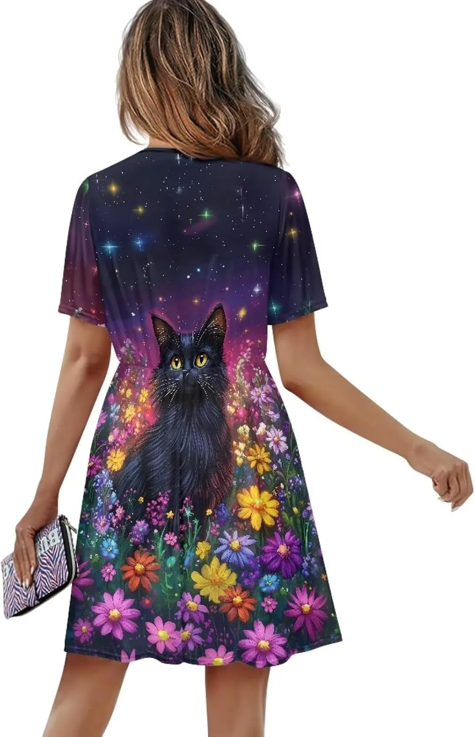 Women Casual Short Sleeve Sundress V Neck A-Line Midi Dress T-Shirt Dress 2025 Summer Beach Vacation Outfits S-XXL
