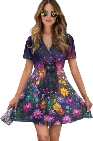 Women Casual Short Sleeve Sundress V Neck A-Line Midi Dress T-Shirt Dress 2025 Summer Beach Vacation Outfits S-XXL
