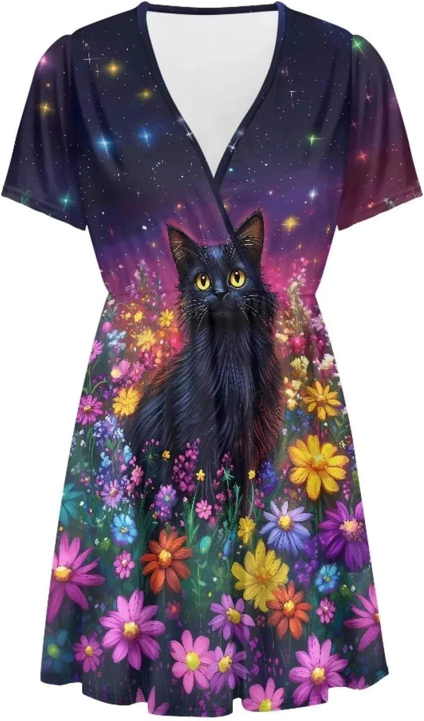 Women Casual Short Sleeve Sundress V Neck A-Line Midi Dress T-Shirt Dress 2025 Summer Beach Vacation Outfits S-XXL