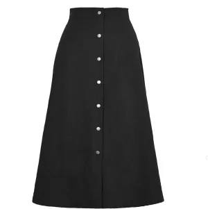 Women Corduroy Skirts Long Skirt with High Waist Narrow a Line Casual Midi Leisure Button Placket and Split Hem(S-Black)