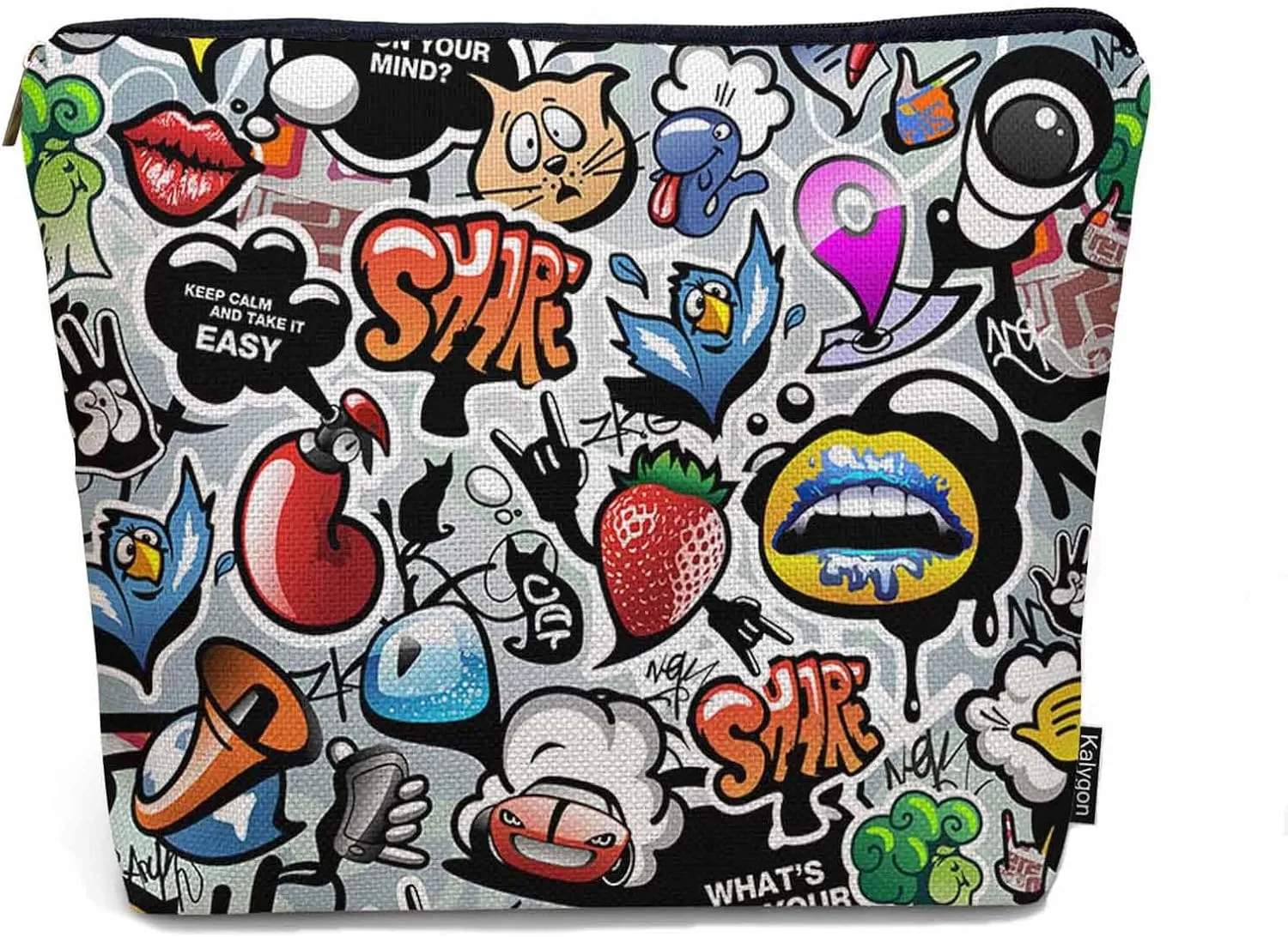 Women Cosmetic Bag Graffiti, Rainbow Graffiti Social Media Signs Cute Makeup Bag For Purse Cosmetic Travel Bag For Toiletries Makeup Storage Bag Flax Skincare Bag Make Up Pouch Bags