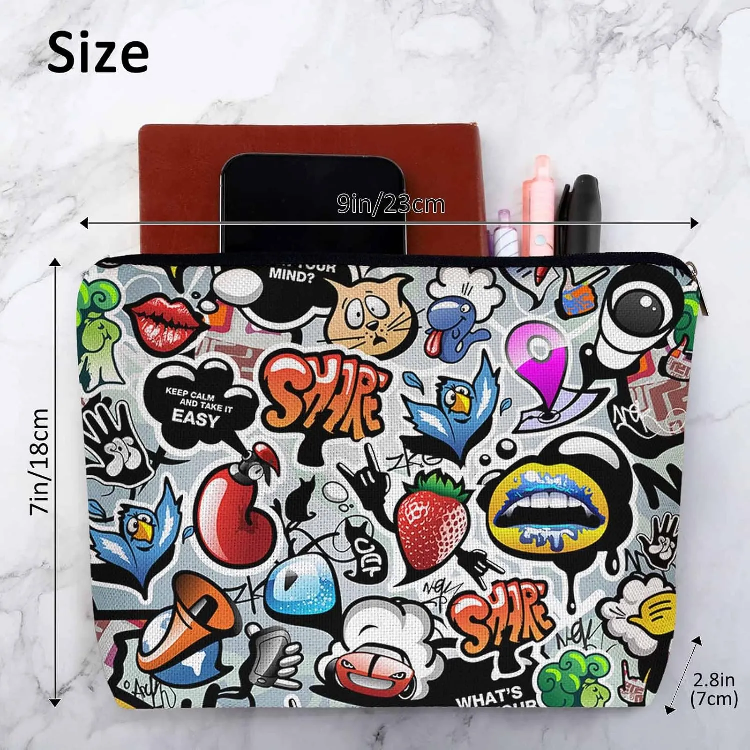 Women Cosmetic Bag Graffiti, Rainbow Graffiti Social Media Signs Cute Makeup Bag For Purse Cosmetic Travel Bag For Toiletries Makeup Storage Bag Flax Skincare Bag Make Up Pouch Bags