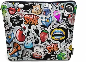Women Cosmetic Bag Graffiti, Rainbow Graffiti Social Media Signs Cute Makeup Bag For Purse Cosmetic Travel Bag For Toiletries Makeup Storage Bag Flax Skincare Bag Make Up Pouch Bags
