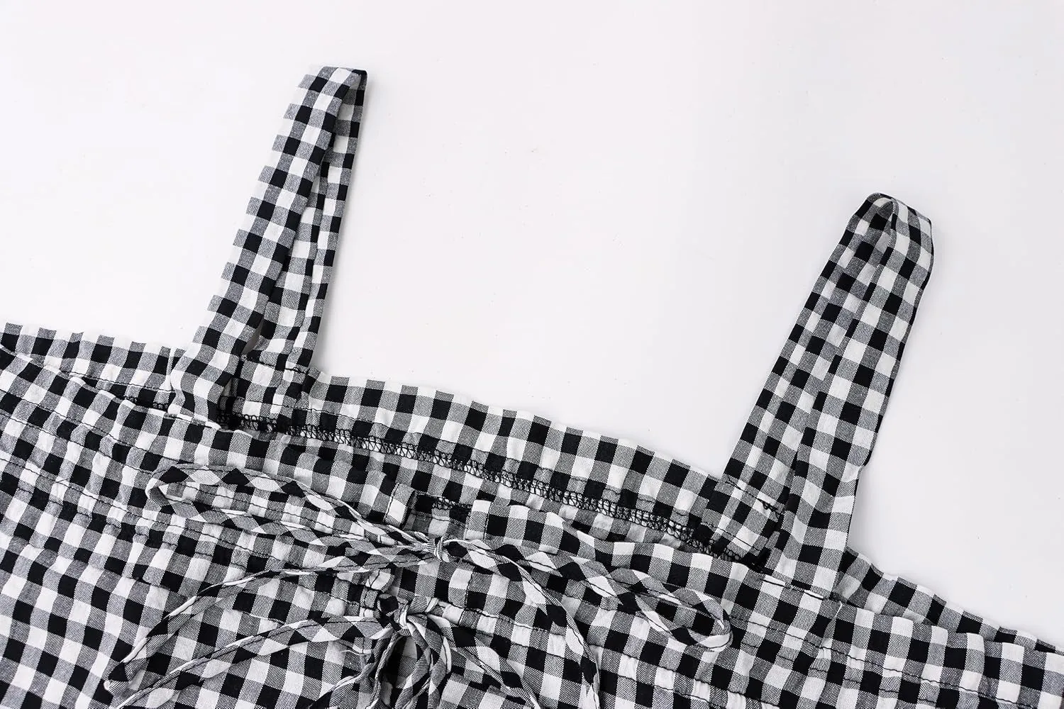 Women Cute Tie Front Plaid Crop Tank Tops Square Neck Sleeveless Gingham Camisole Tops Summer Backless Cropped Vest