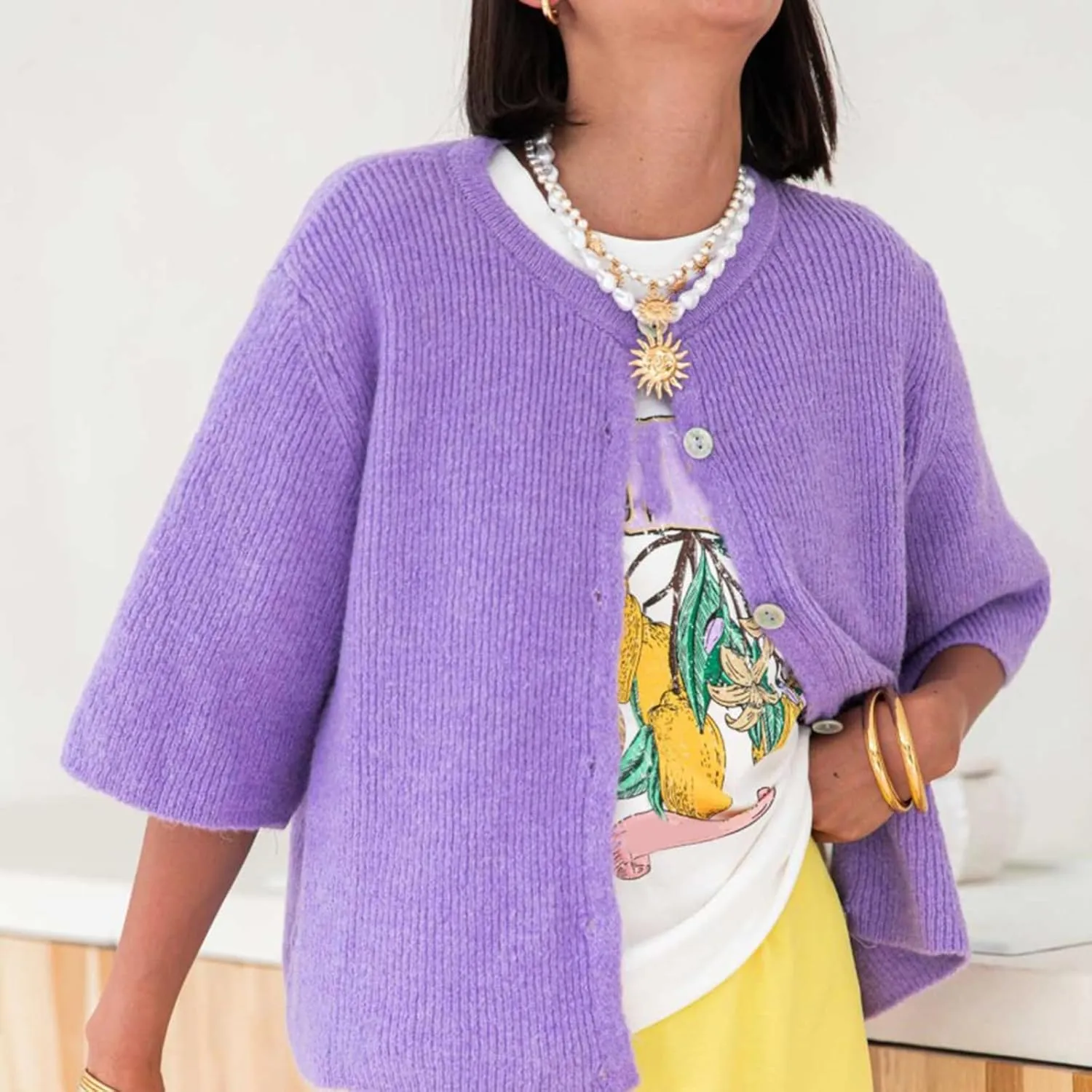 Women Knitted Button Down Short Sleeve Tops Y2K Solid Color Crew Neck Relaxed Sweater Cardigan Going Out Knit Tops