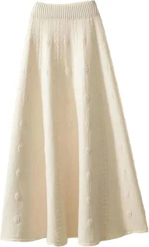 Women Knitted Ruffle Skirt Autumn Winter Long A-Line Skirt Elastic High Waist Midi Pleated Skirt