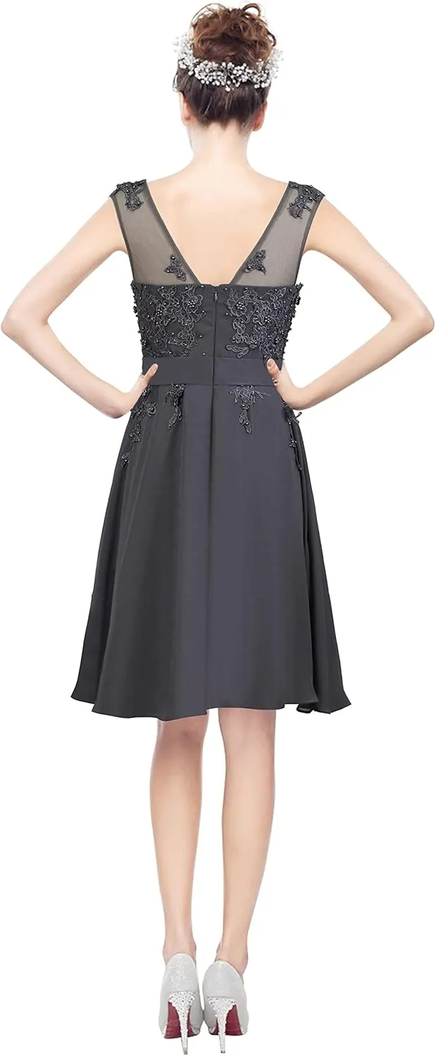Women Long Sheer Neck Evening Bridesmaid Dresses Prom Gowns T004Lf