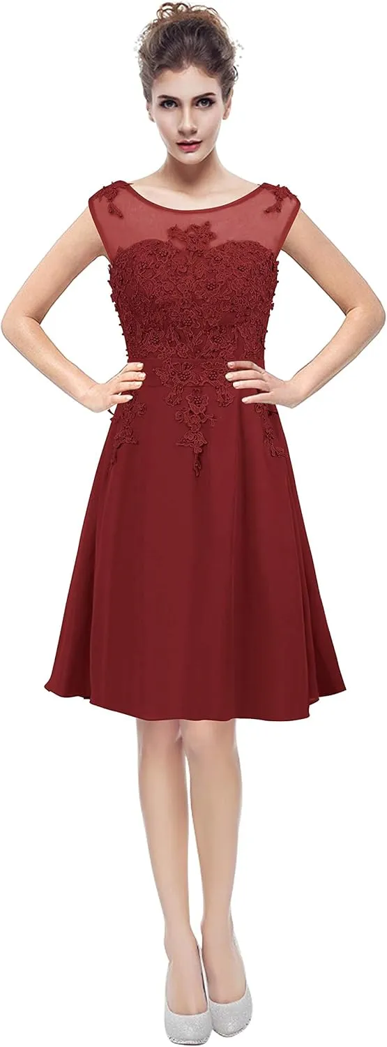 Women Long Sheer Neck Evening Bridesmaid Dresses Prom Gowns T004Lf