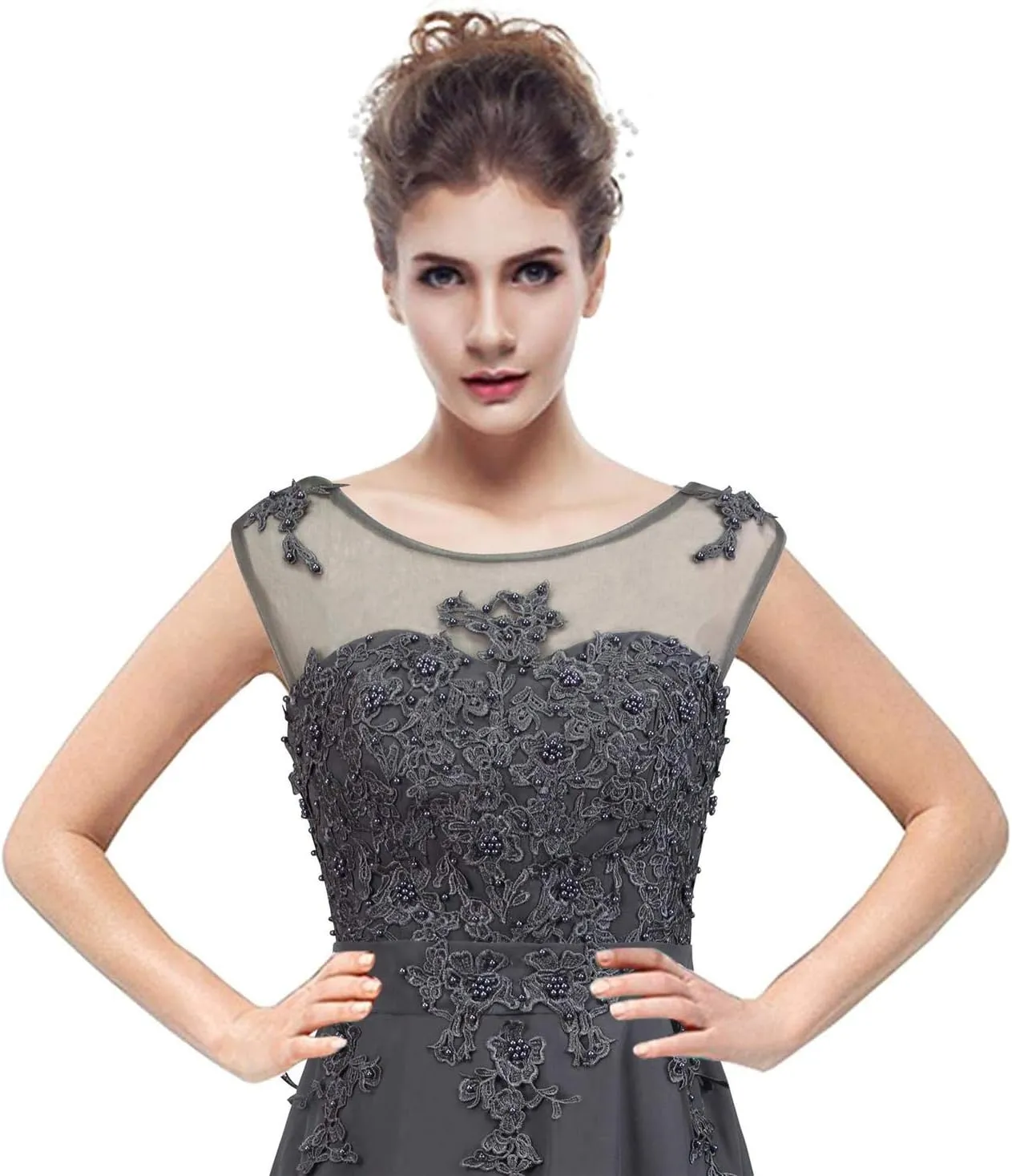 Women Long Sheer Neck Evening Bridesmaid Dresses Prom Gowns T004Lf