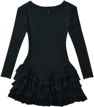 Women Long Sleeve O Neck Ruffle Dresses Basics Sexy Mini Dress