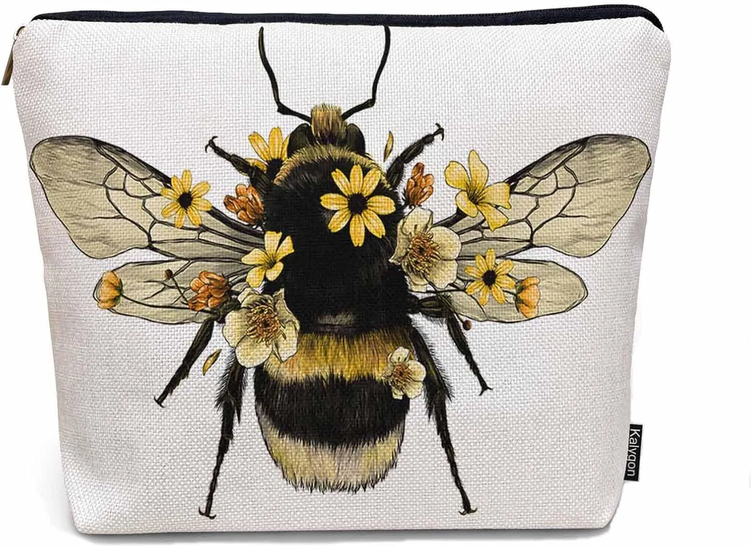 Women Makeup Organizer Bag Bumblebee Bumblebee Honey Bee Sunflowers Yellow Flax Cosmetic Bag Makeup Bags Toiletry Bag Accessories Organizer Travel Bags For Home Bathroom Office Hotel Gym