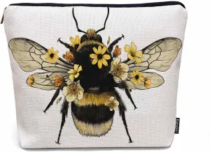 Women Makeup Organizer Bag Bumblebee Bumblebee Honey Bee Sunflowers Yellow Flax Cosmetic Bag Makeup Bags Toiletry Bag Accessories Organizer Travel Bags For Home Bathroom Office Hotel Gym