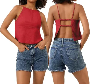 Women Sexy Backless Crop Tops Sleeveless Camisole Spaghetti Strap Corset Tank Top Summer Going Out Bustier