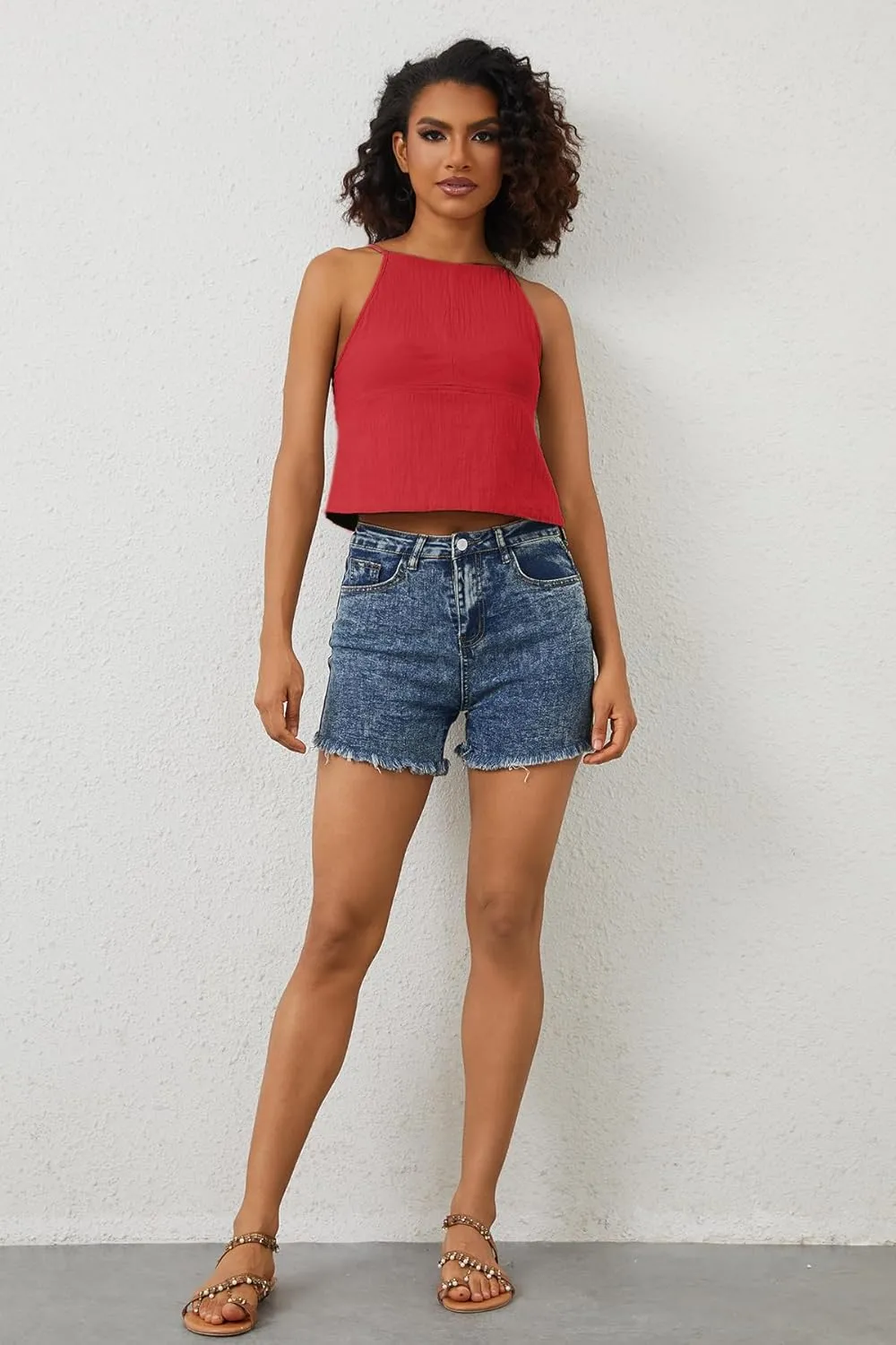 Women Sexy Backless Crop Tops Sleeveless Camisole Spaghetti Strap Corset Tank Top Summer Going Out Bustier