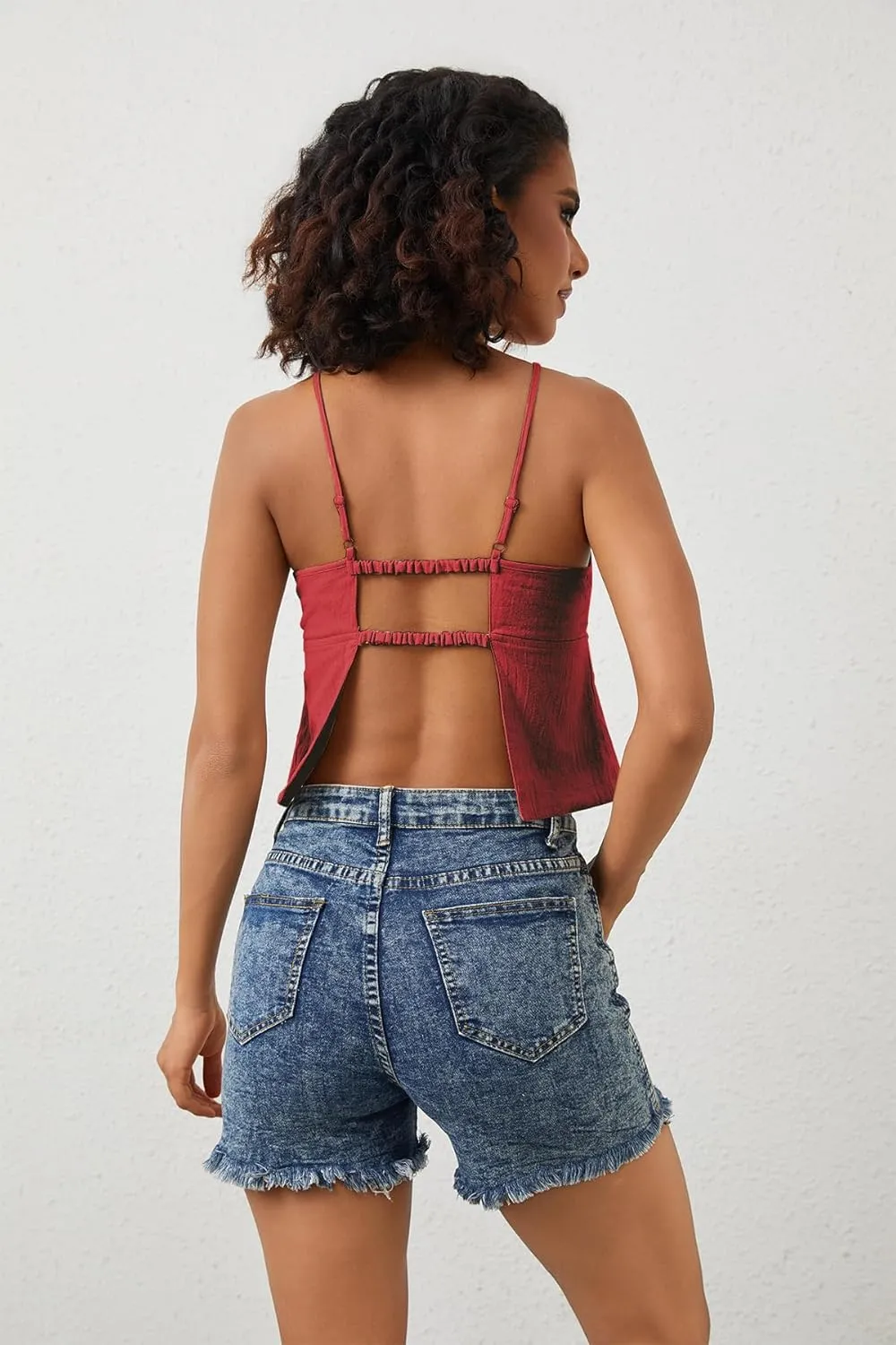 Women Sexy Backless Crop Tops Sleeveless Camisole Spaghetti Strap Corset Tank Top Summer Going Out Bustier