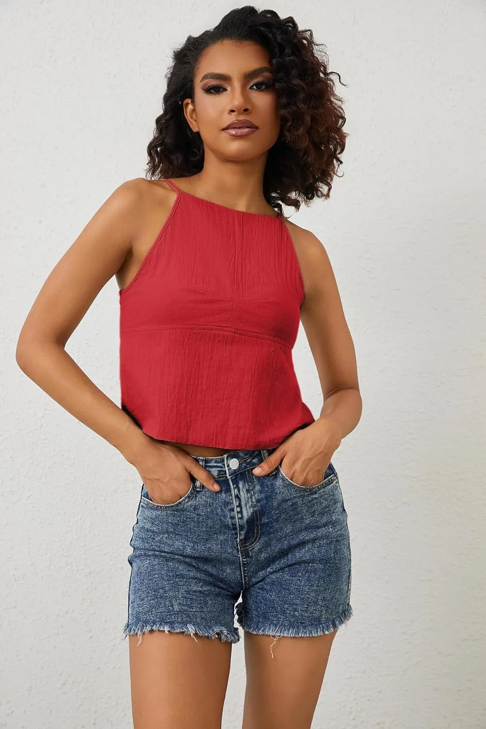 Women Sexy Backless Crop Tops Sleeveless Camisole Spaghetti Strap Corset Tank Top Summer Going Out Bustier