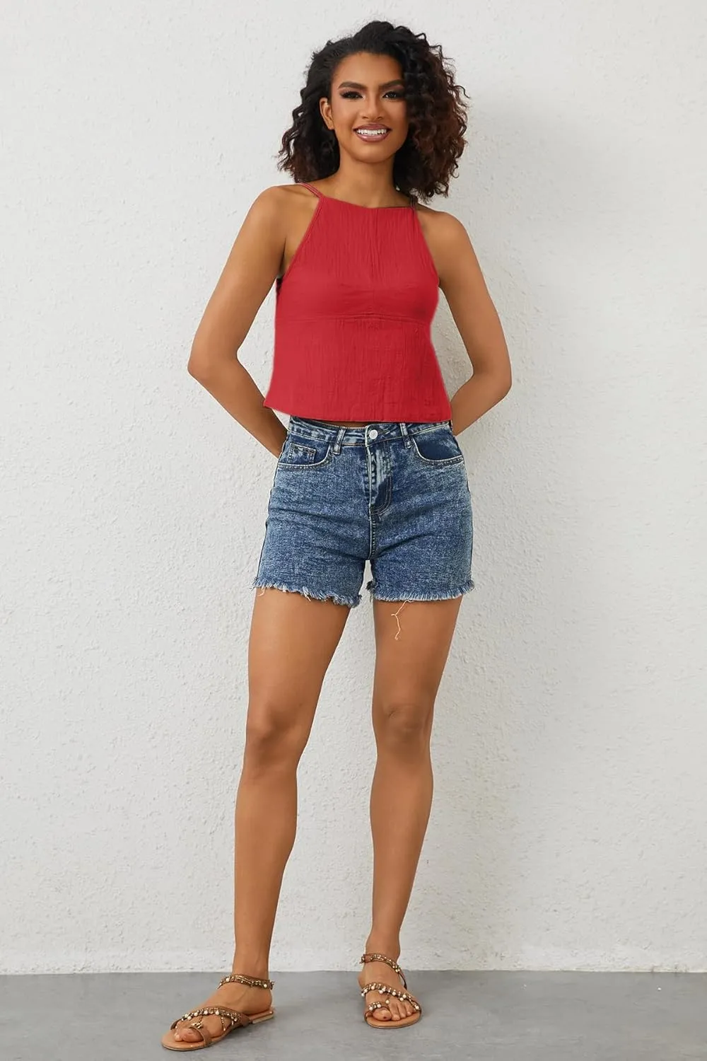 Women Sexy Backless Crop Tops Sleeveless Camisole Spaghetti Strap Corset Tank Top Summer Going Out Bustier