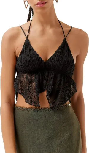 Women Sexy Y2k Camisole Spaghetti Strap Lace Frill Crop Top Bustier Backless Mesh Patchwork Tank Cami Aesthetic