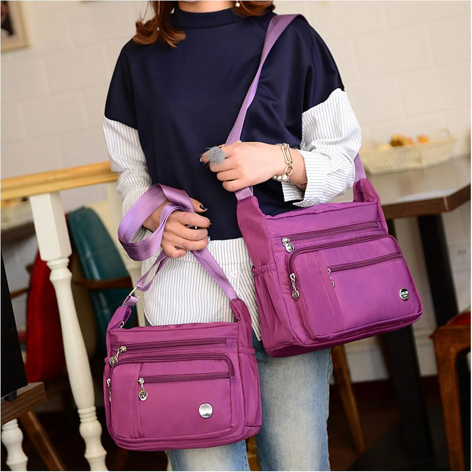 Women Shoulder Handbag Nylon Crossbody Bags Multipockets Purses Handbags Waterproof Messenger Bag