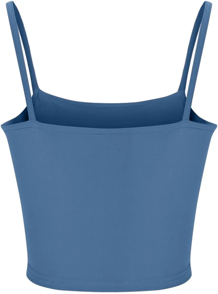 Women Spaghetti Strap Cropped Tank Solid High Elastic Sexy Camisole Sleeveless Summer Comfy Top Stretch Slim Fit Shirt