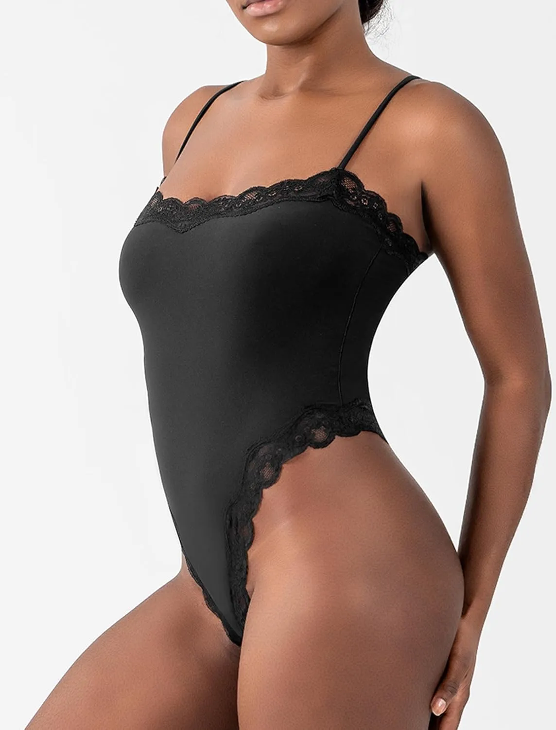Women Spaghetti Strap Lace Bodysuit Tummy Control Going Out Tops Sleeveless Tank Bodysuits Top Comfy Undershirt