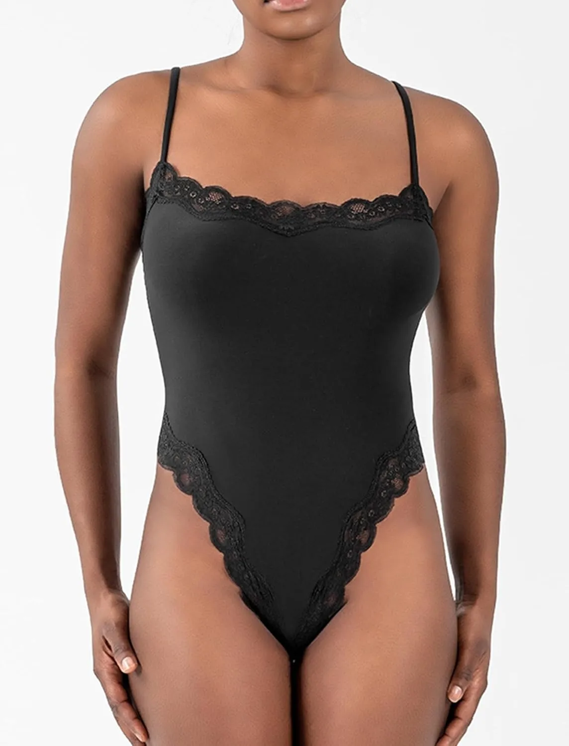 Women Spaghetti Strap Lace Bodysuit Tummy Control Going Out Tops Sleeveless Tank Bodysuits Top Comfy Undershirt