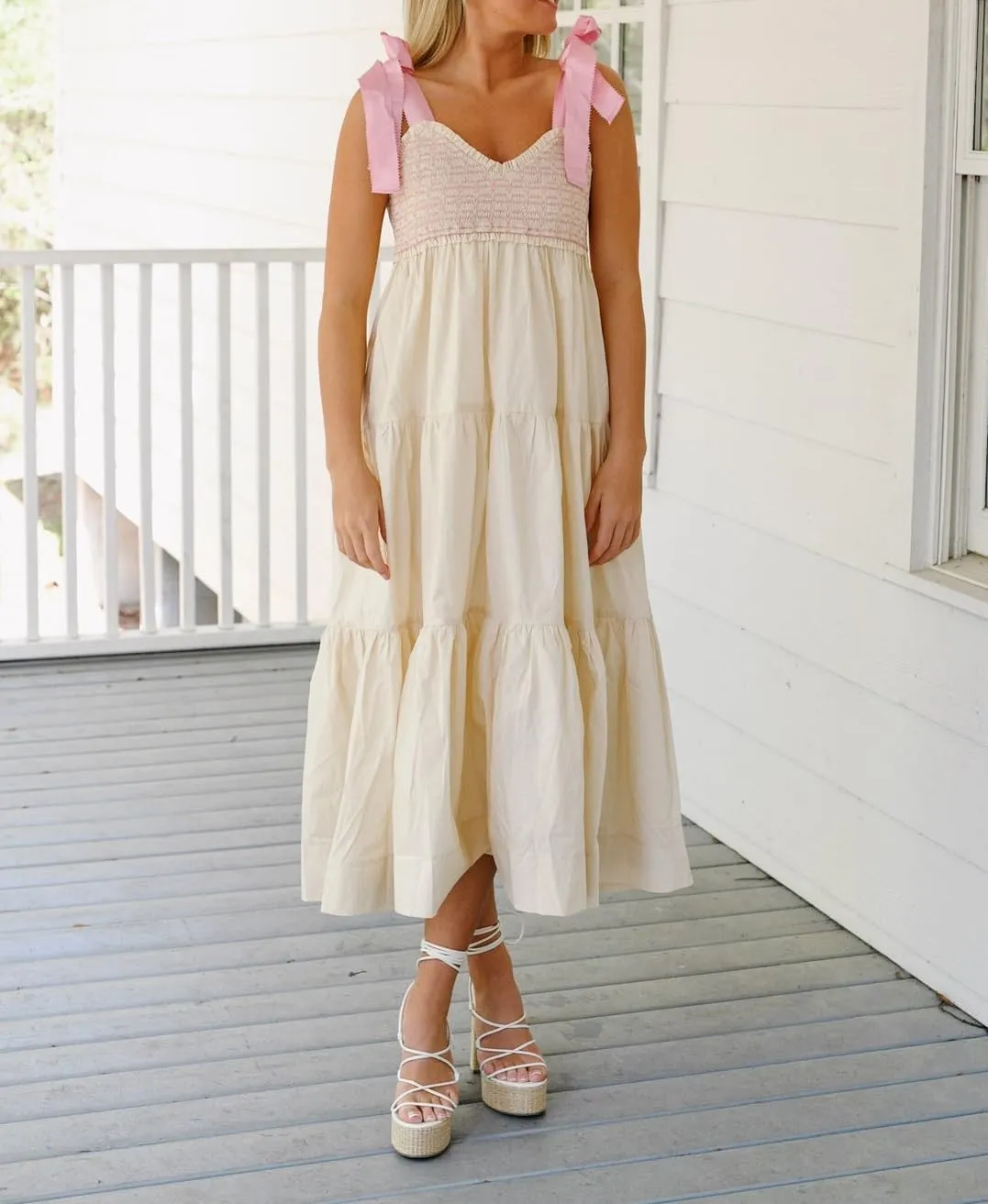 Women Summer Floral Maxi Dress Tie Shoulder Strap Smocked Flowy Dress Boho Sleeveless Beach Long Sundresses