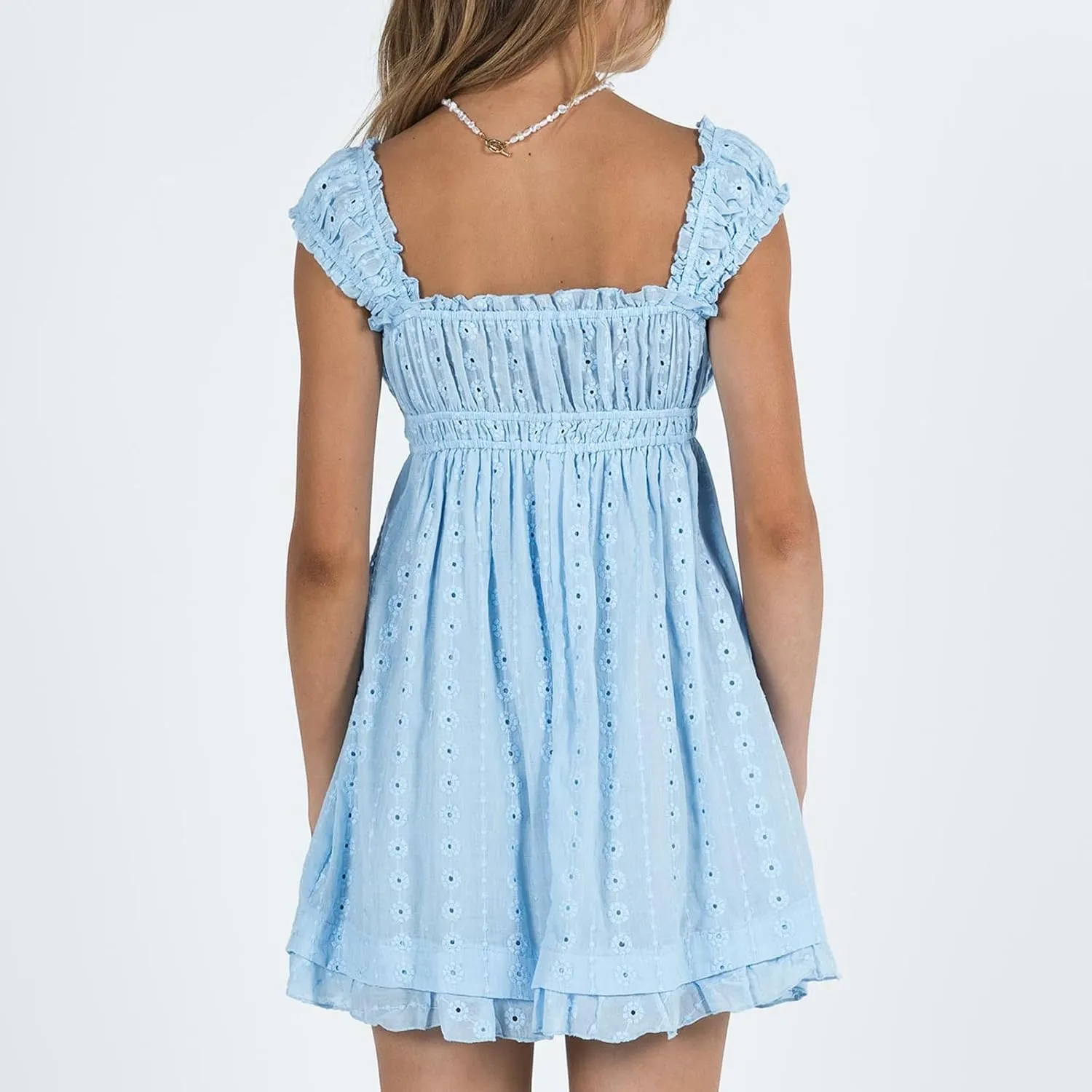 Women Summer Square Neck Sleeveless A Line Mini Sundress Backless Y2k Floral Short Dress Party Beach Dresses