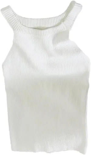 Women Tank Top Knit Shoulder Round Neck T-Shirt Women Solid Halters Camisole