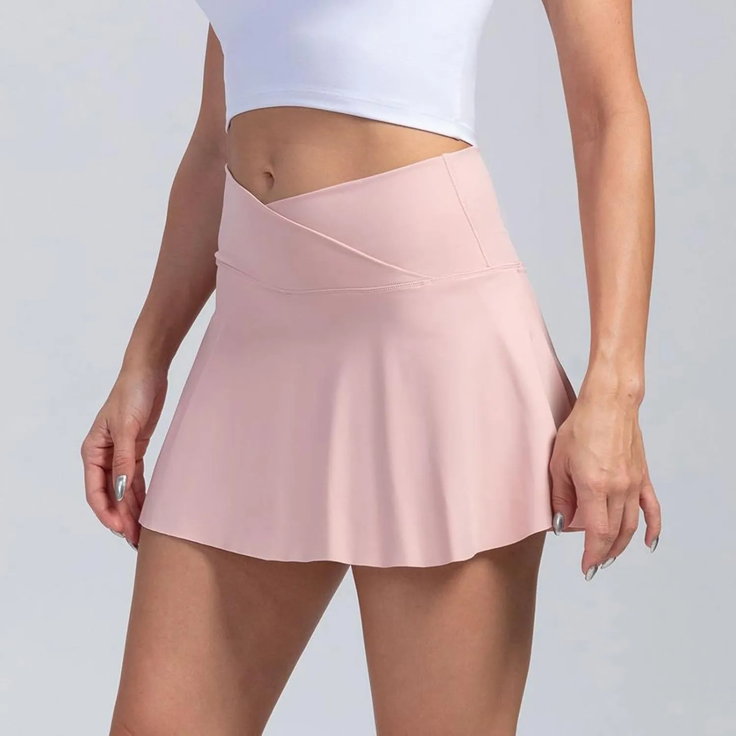 Women Tennis Skirt Crossover High Waisted Athletic Skorts with Pockets Flowy Mini Golf Skirts with Shorts Underneath