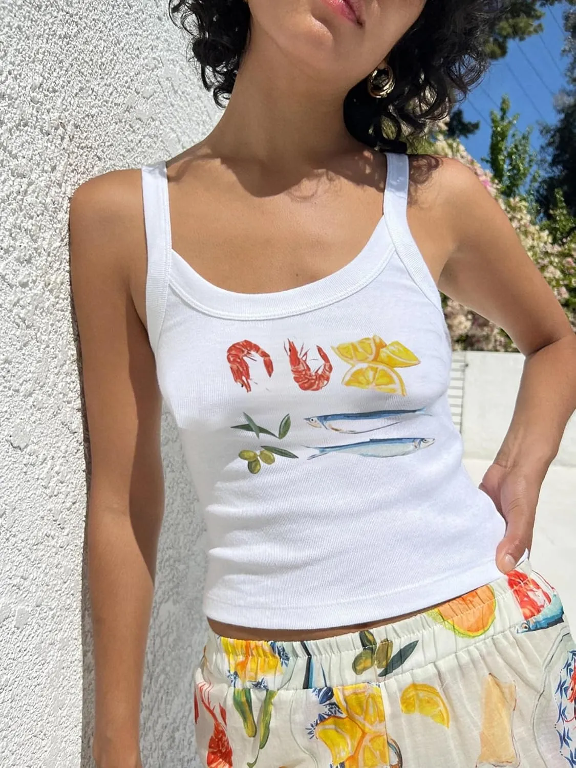 Women Vintage Graphic Tank Tops Causal Sleeveless Y2K 90s Retro Cami Shirt Summer Scoop Neck Fruit Print Camisole
