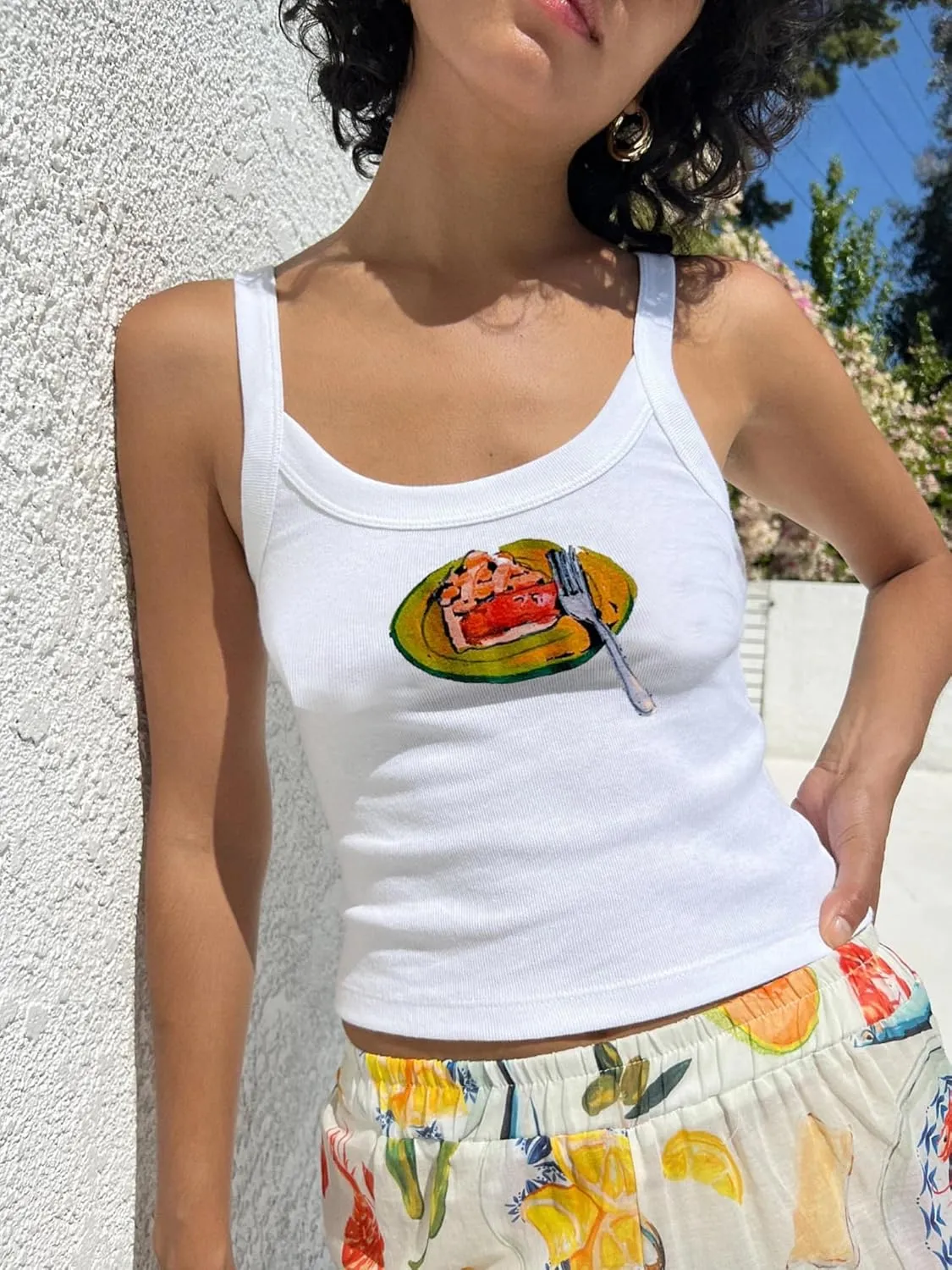 Women Vintage Graphic Tank Tops Causal Sleeveless Y2K 90s Retro Cami Shirt Summer Scoop Neck Fruit Print Camisole