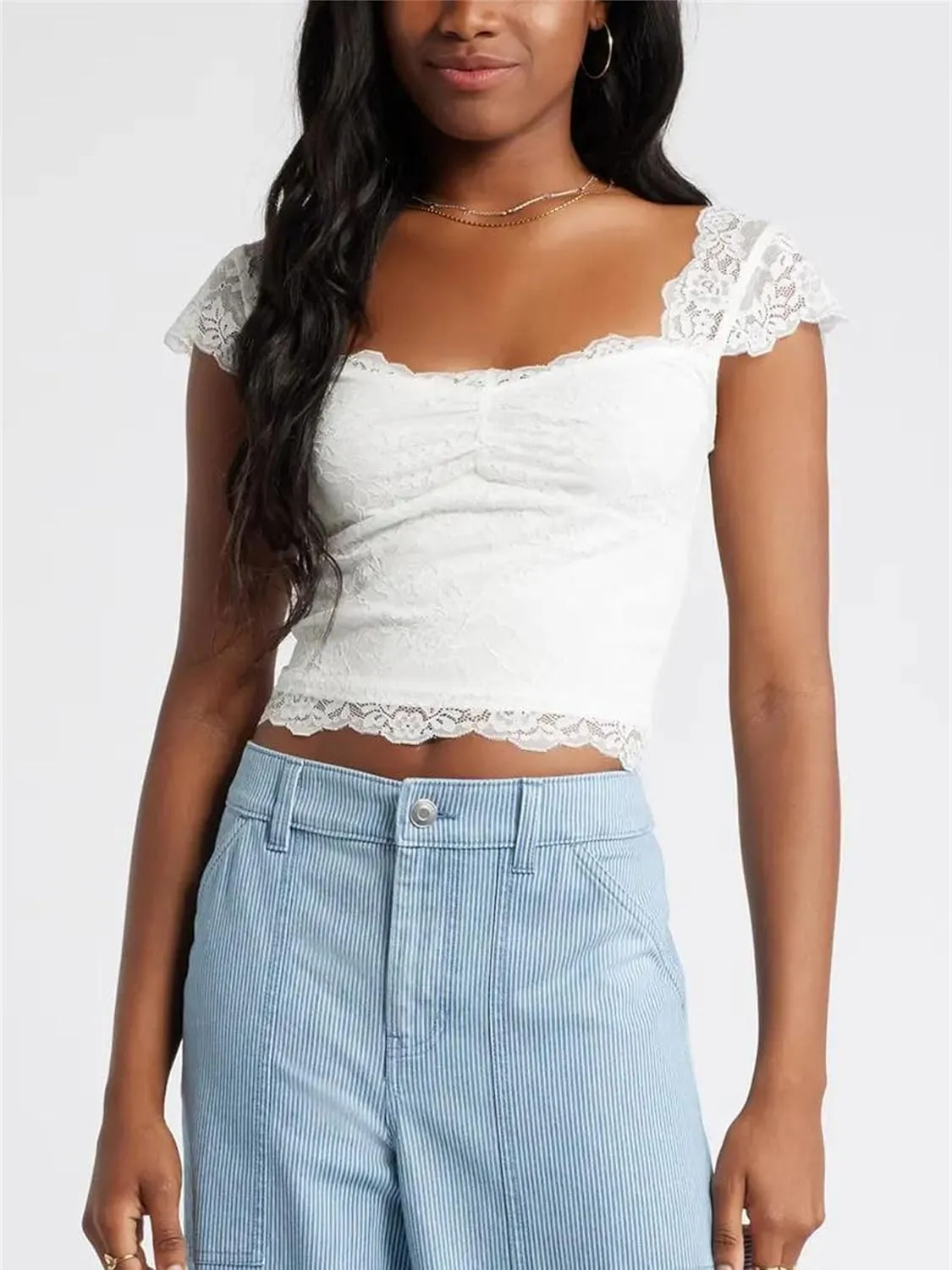 Women Y2k Lace Trim Tank Tops Cute Floral Lace LowCut Ruffle Going Out Camisole Summer Fairycore Coquette Streetwear