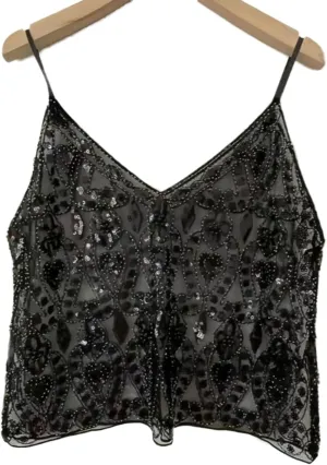 Women Y2K Sequin Cami Top Sexy V Neck See Through Tank Tops Cute Sparkle Camisole Vest Summer Going Out Tops