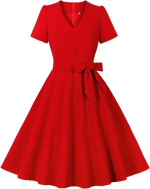 Women's 1950s Audrey Retro French Vintage Style Floral Rockabilly Prom Dresses 50's 60's Cocktail Party Swing Dresses