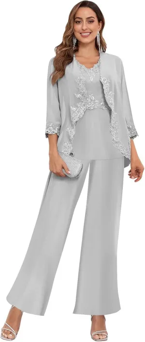 Women's 3PC Mother of The Bride Pants Suits for Wedding Elegant Sets Wedding Formal Outfit