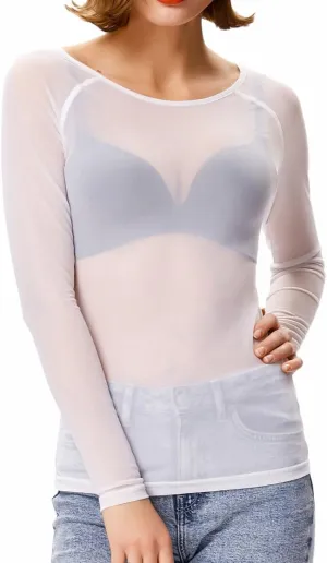 Women's Basic Long Sleeves Mesh Sheer Tops