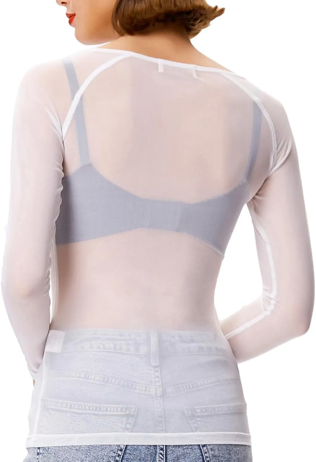 Women's Basic Long Sleeves Mesh Sheer Tops