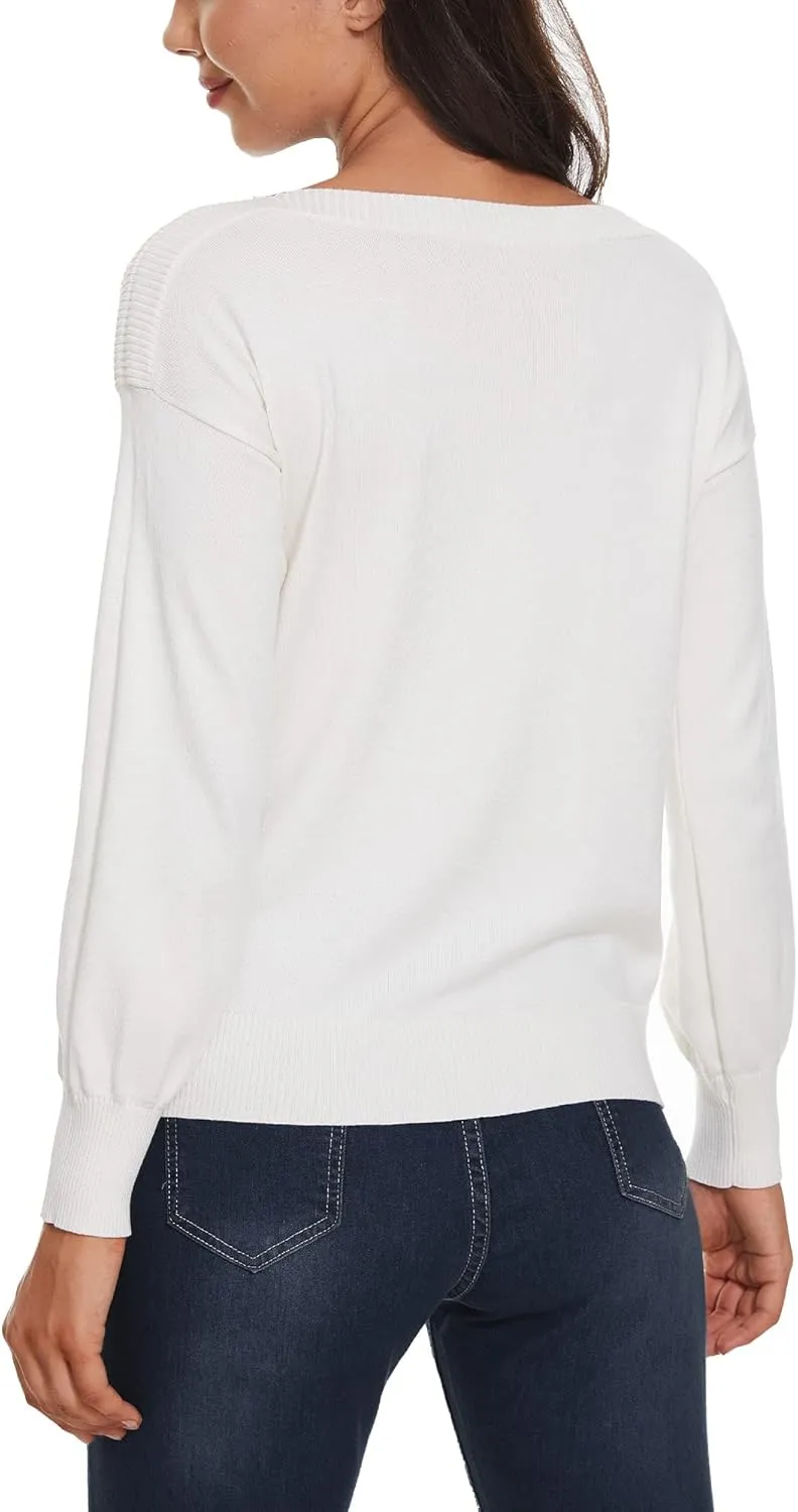 Women's Boat Neck Long Sleeve Sweaters Casual Lightweight Knit Pullover Tops Fall Winter Trendy
