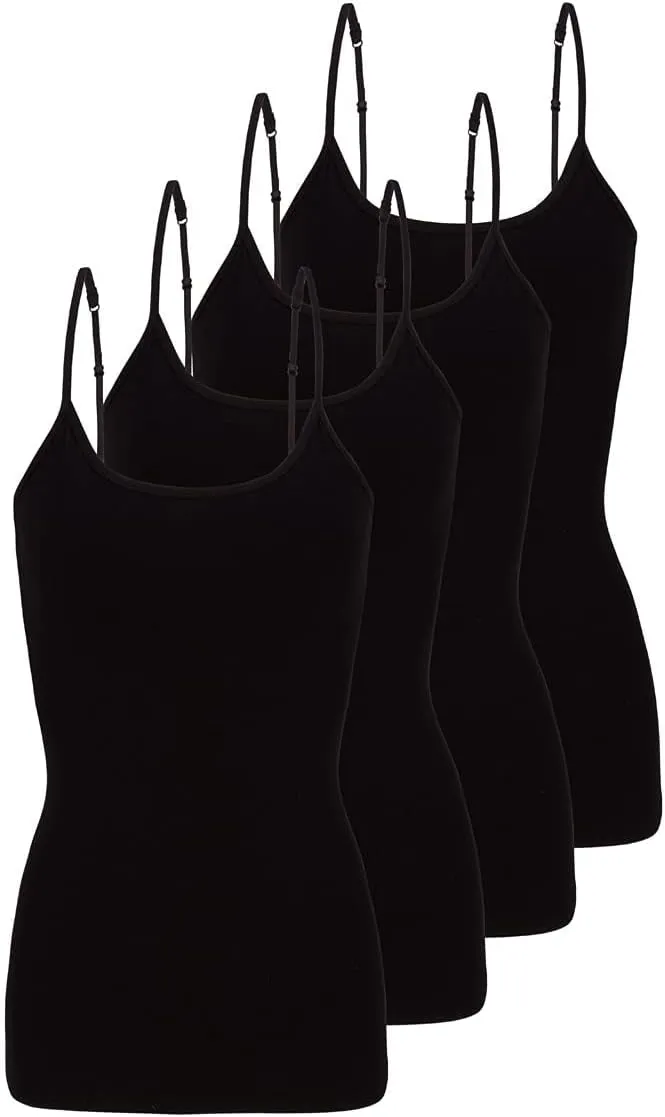Women's Camisole Cotton Stretch Undershirt with Adjustable Strap Tank Top Multi-Pack of 4