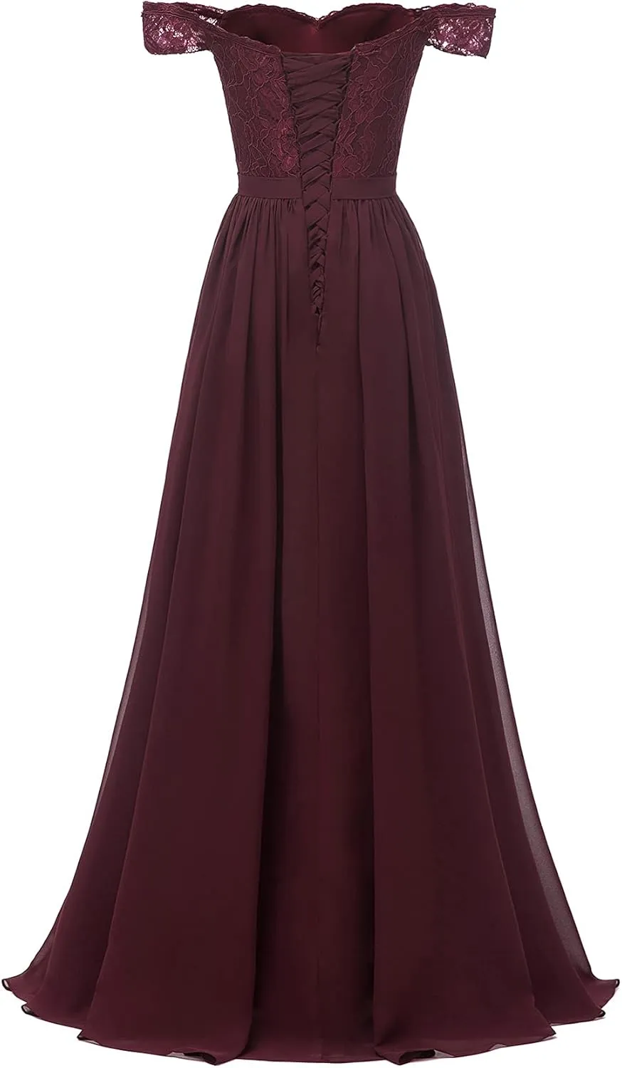 Women's Chiffon Off Shoulder Bridesmaid Dresses for Wedding Long Lace Bodice Slit Formal Party Gown with Pockets