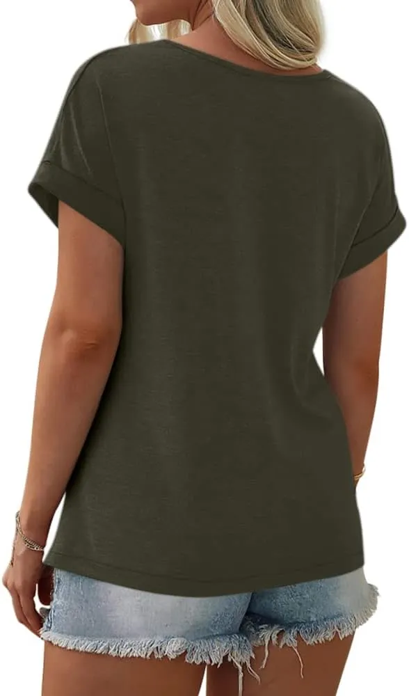 Womens Color Block Short Sleeve Tops Casual Summer T-Shirt
