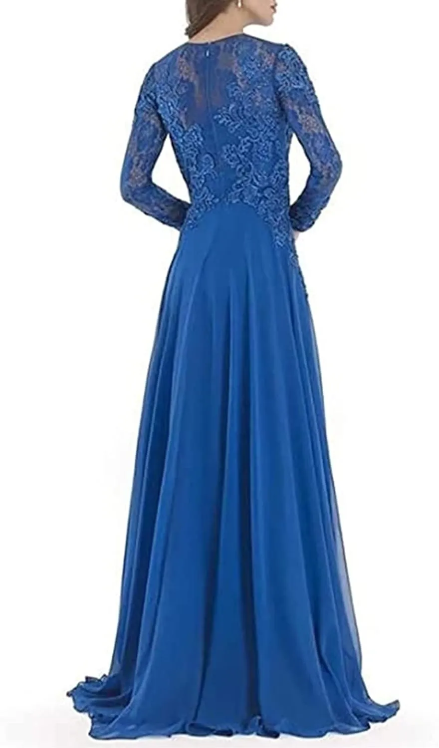 Women's Crew Neck Chiffon Formal Evening Gowns Appliques Long Prom Dresses