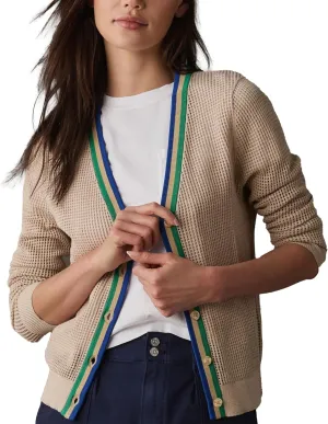 Women's Crochet Cardigan Sweater Color Blocking Hollow Out Long Sleeve Button Down Loose Fit Cardigan