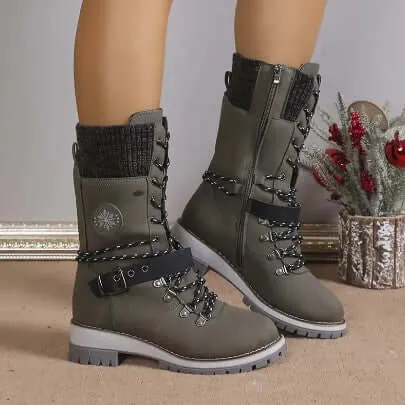 Women's High-Top Lace-Up Boots with Knit Cuff
